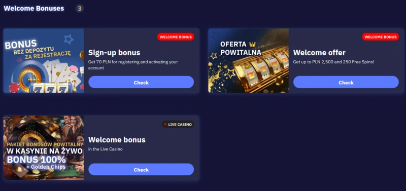 total welcome bonuses page